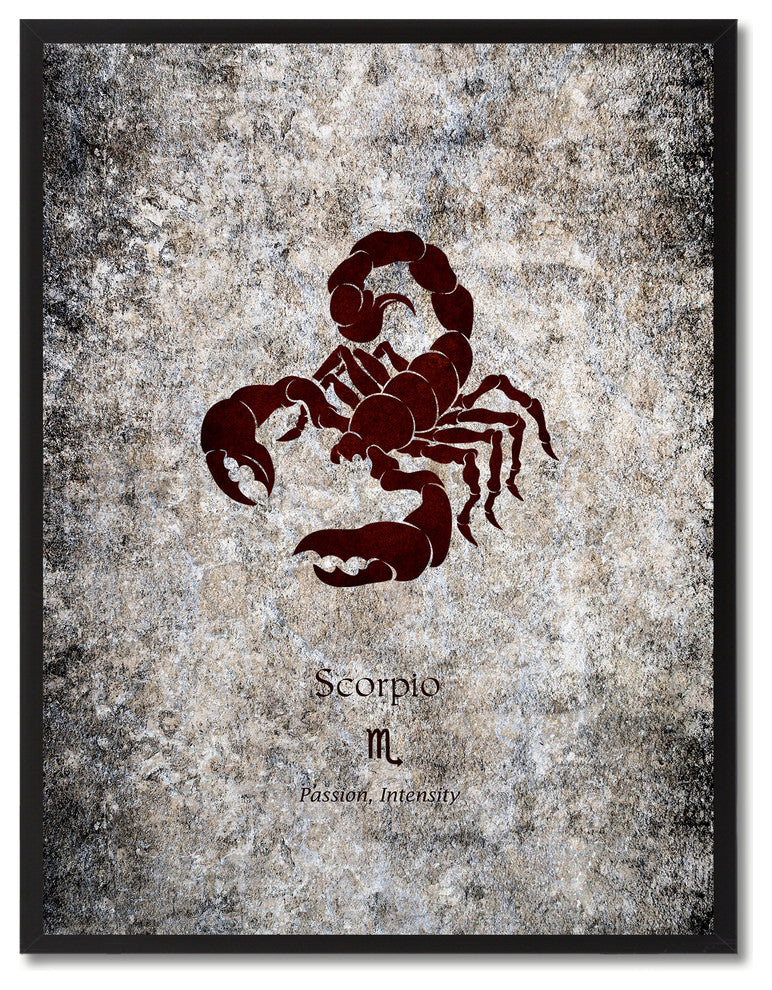 Scorpio Horoscope Astrology Black Print on Canvas with Picture Frame, 22"x29"