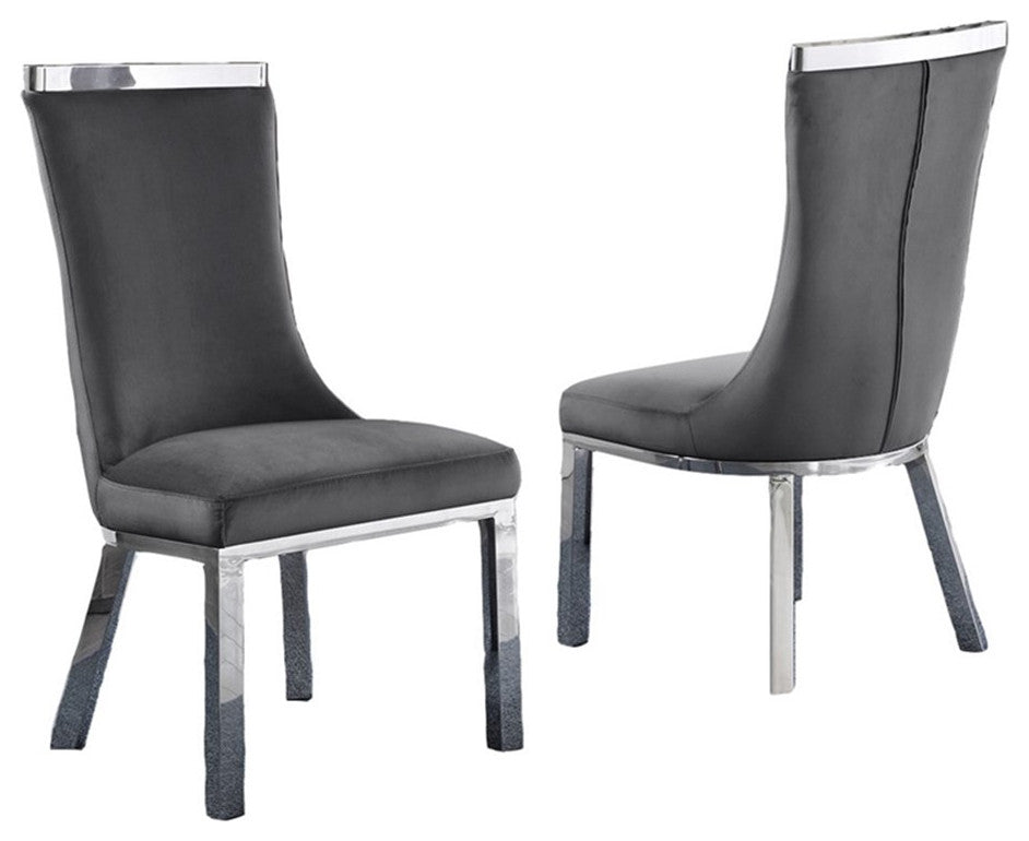 Velvet Upholstered Dining Chairs in Dark Gray with Stainless Steel