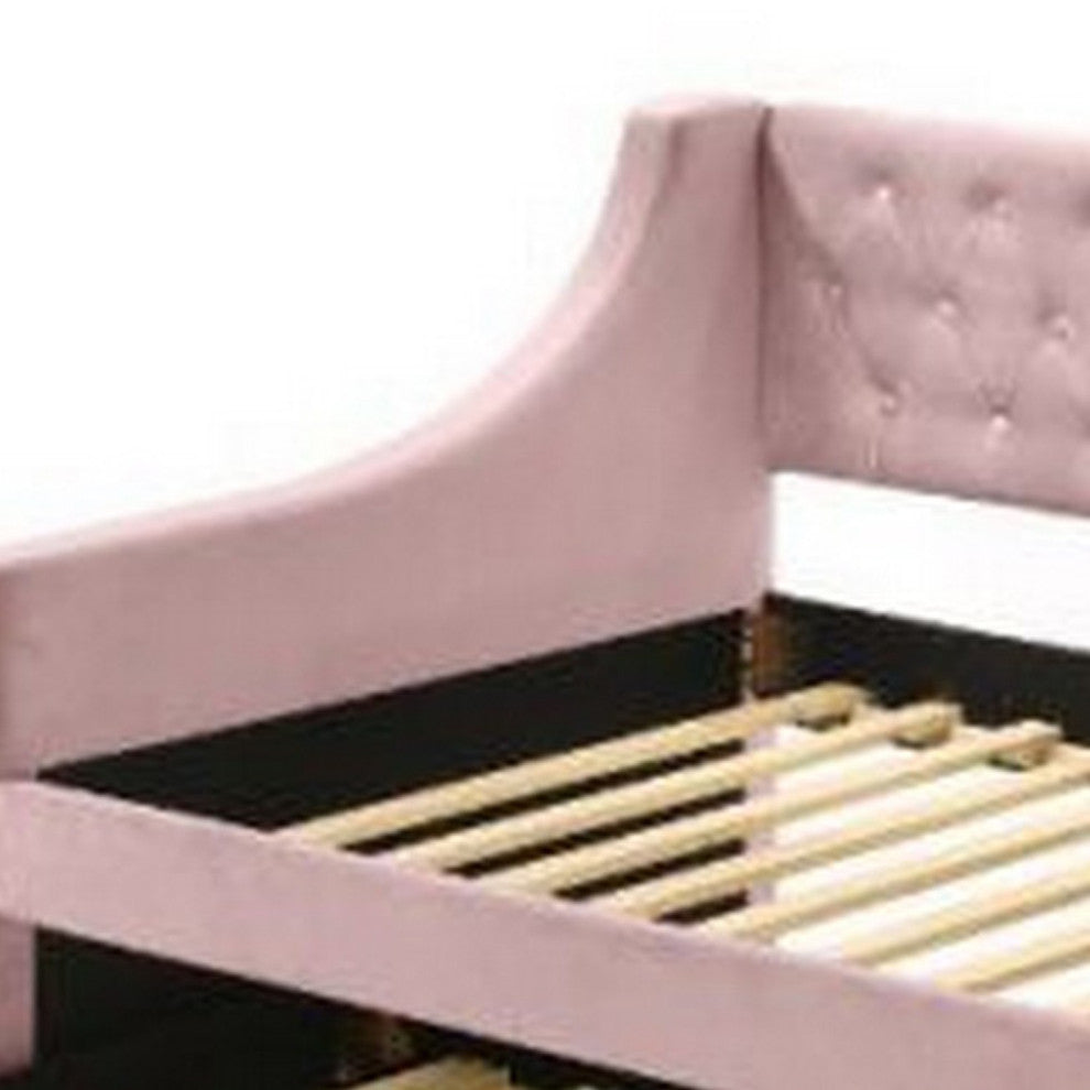 Benzara BM269213 Twin Daybed With Sloped Track Arms and Trundle, Pink