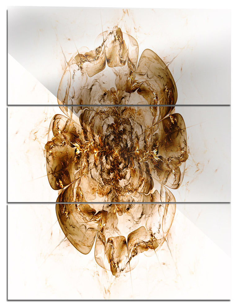 "Brown Fractal Flower in White" Digital Metal Wall Art, 3 Panels, 28"x36"