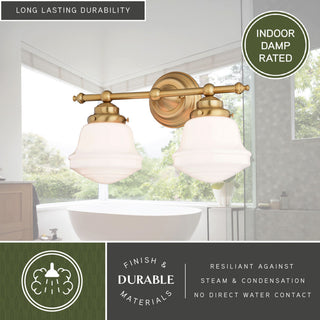 Huntley 2 Light Gold Brass Farmhouse Bathroom Vanity Wall Fixture Schoolhouse