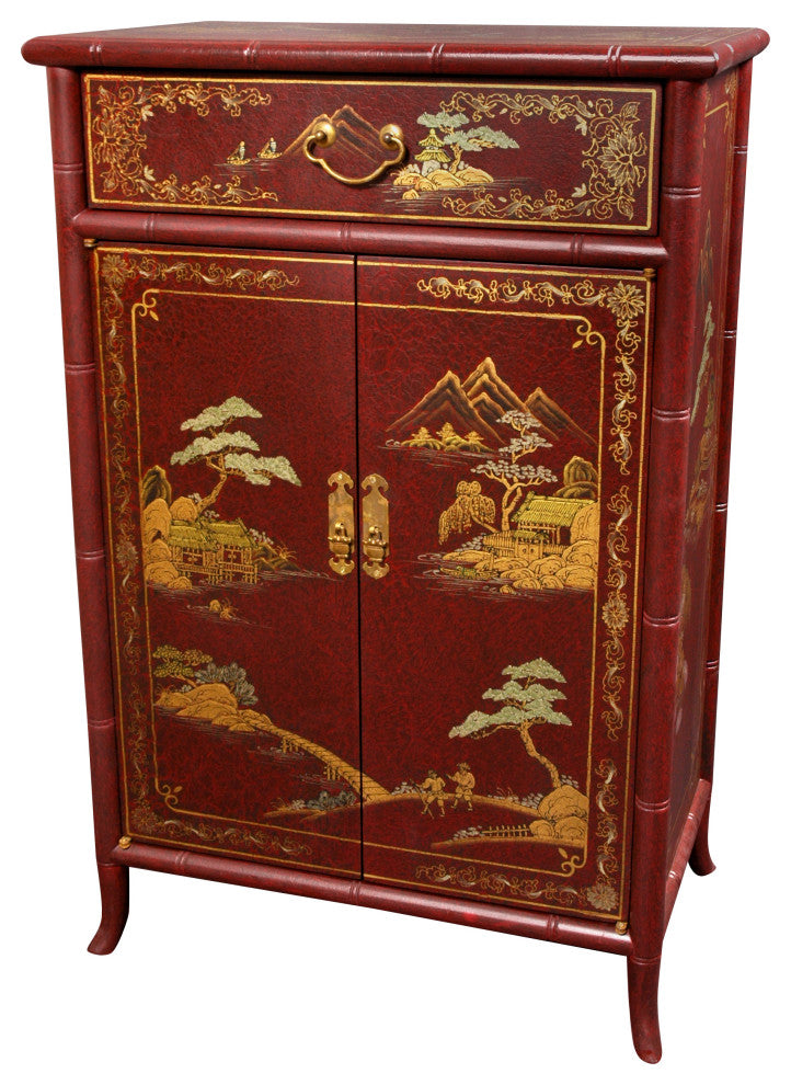 Japanese Shoe Cabinet, Red Crackle