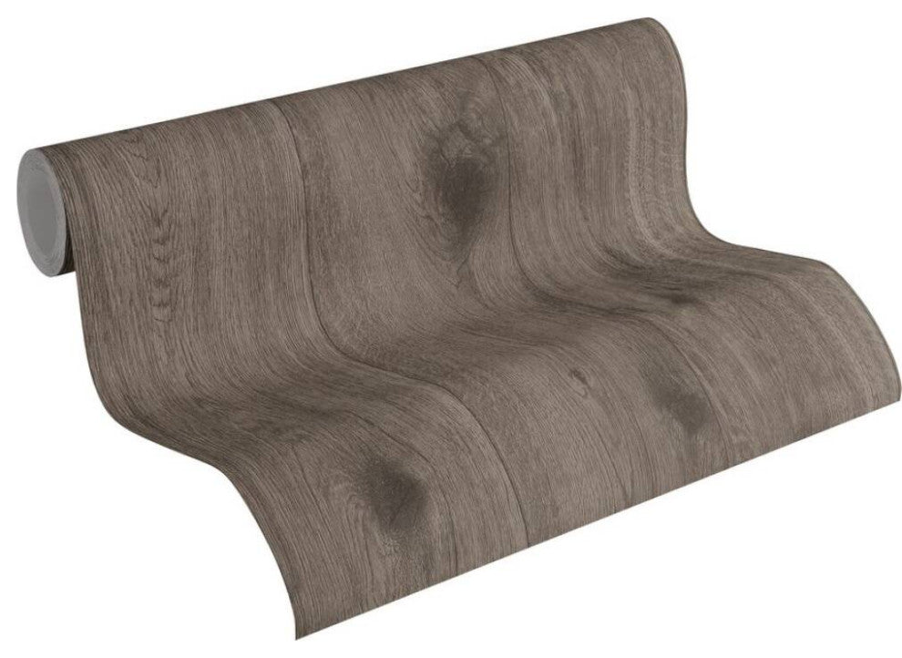 Faux Textured Wallpaper Wood, 300432, Dark Brown, One Roll