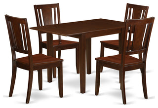 Dining Set 5 Pcs- 4 Chairs, Table, Mahogany Finish Solid Wood Chair Seat