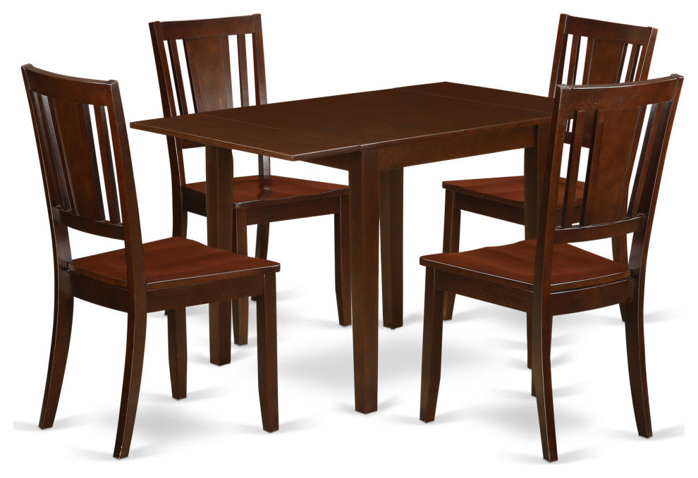 Dining Set 5 Pcs- 4 Chairs, Table, Mahogany Finish Solid Wood Chair Seat