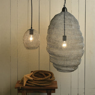 Retro Industrial Woven Cage Tall Pendant Light | Hanging Gray Mesh Metal Shade