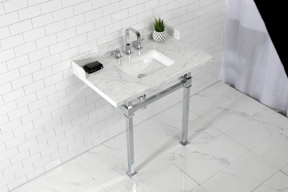 Kingston Brass LMS36MSQ1 36" Carrara Marble Console Sink, Legs