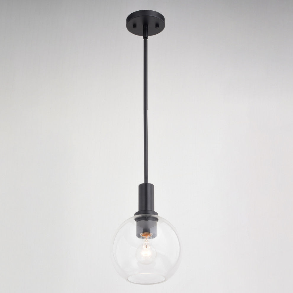 Marshall Matte Black Transitional Mini Pendant Ceiling Light Clear Glass Globe