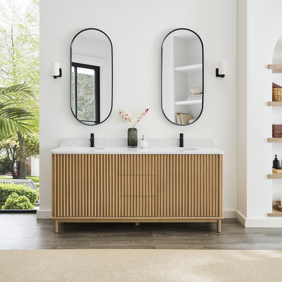 Seoul Bath Vanity, Composite Stone Top No Mirror, Washed Ash Grey, 72", Double Vanity