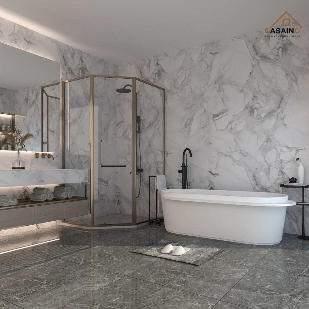 71in Solid Surface Freestanding Bathtub in Matte White