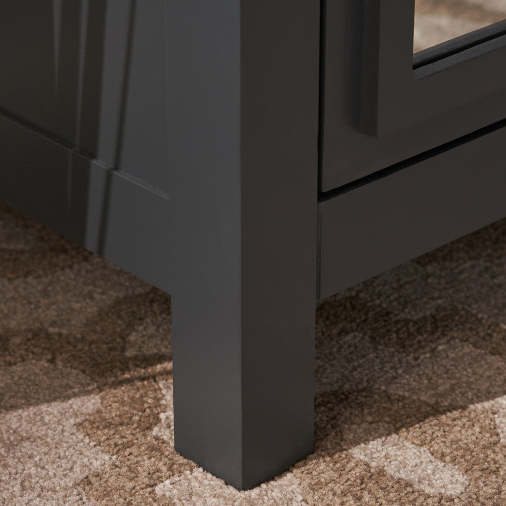 GDF Studio Melee Fir Wood Double Door Cabinet With Mirrored Accents, Charcoal Gray