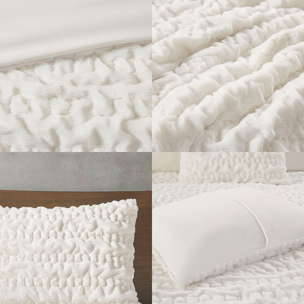 Madison Park Blair Ruched Fur Down Alternative Comforter Set, Ivory