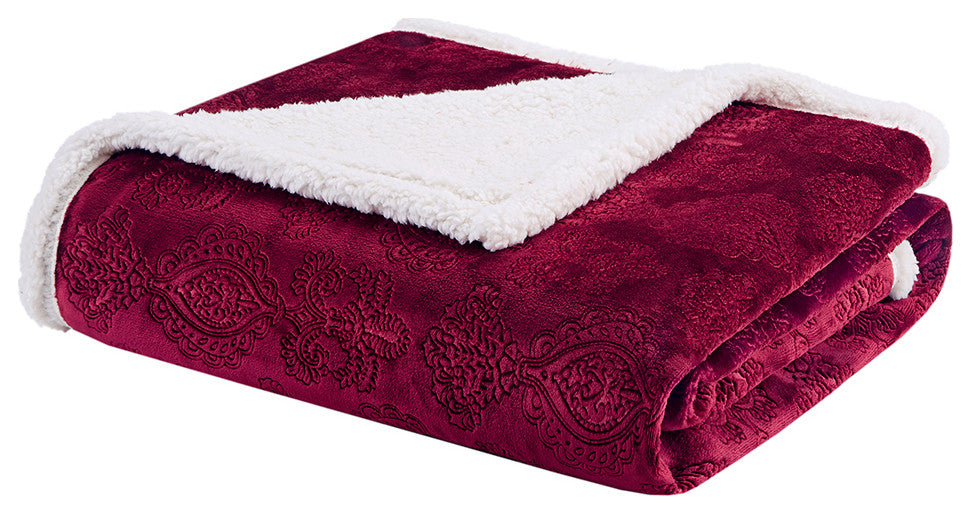 Madison Park Elma Oversized Textured Plush Throw 60x70", Burgundy