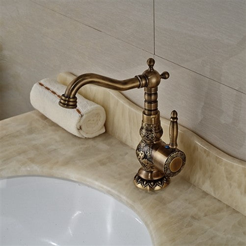 Deck Mounted Antique Brass Bathroom Faucet Ceramic Handle
