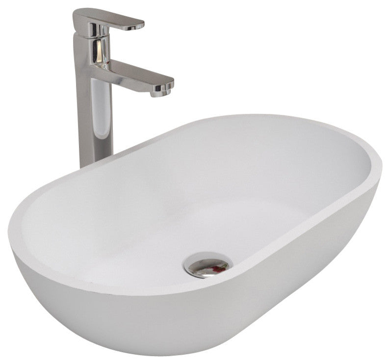 ADM Oval Countertop Vessel Sink, White, 22", Matte White