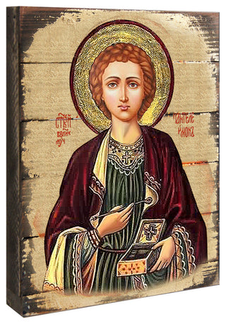 Icon Saint Panteleimon Wall Art On Wood, 8 Inch