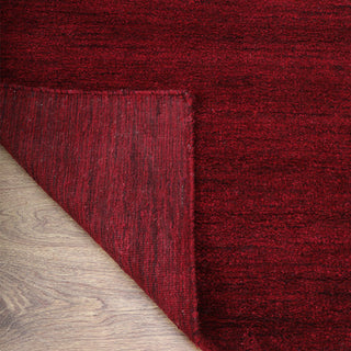 Hand Knotted Loom Silk Area Rug Solid Dark Red