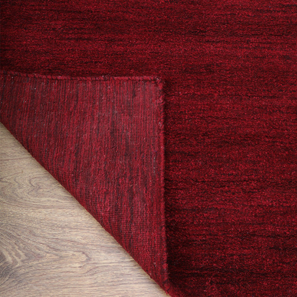 Hand Knotted Loom Silk Area Rug Solid Dark Red