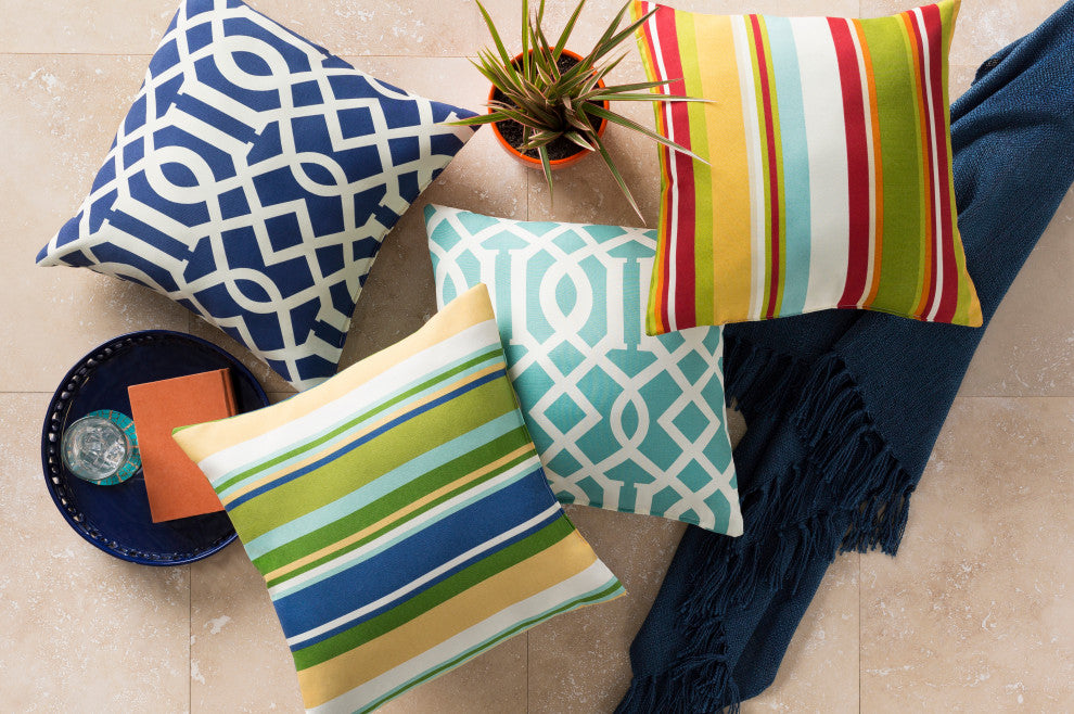 Surya Storm ZZ-418 22"x22" Pillow Cover, Red/Yellow/Cream/Lime/Aqua/Olive