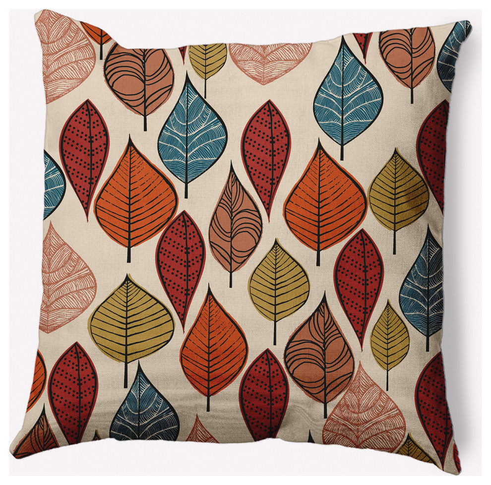 20" x 20" Autumn Leaves Indoor/Outdoor Polyester Throw Pillow, Sienna