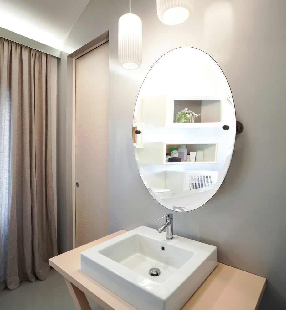 Frameless Oval Beveled Edge Tilt Mirror, Oil Rubbed Bronze