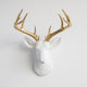 Faux Deer Head Wall Mount - 14 Point Stag Head Antlers, White and Gold