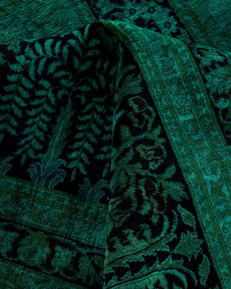 Overdyed, One-of-a-Kind Hand-Knotted Area Rug Green, 12'2"x17'10"