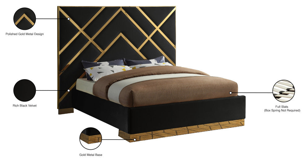 Vector Upholstered Bed, Black, Queen, Velvet