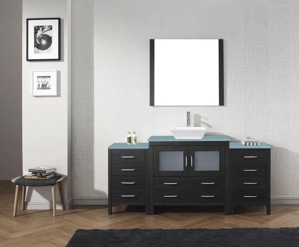 Virtu Dior 72" Single Bathroom Vanity, Zebra Gray , Faucet, Mirrors
