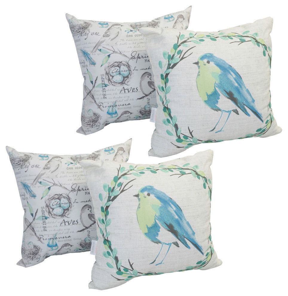 Spun Polyester 17" Double-Sided Outdoor Throw Pillows, Set of 4, Bird Song