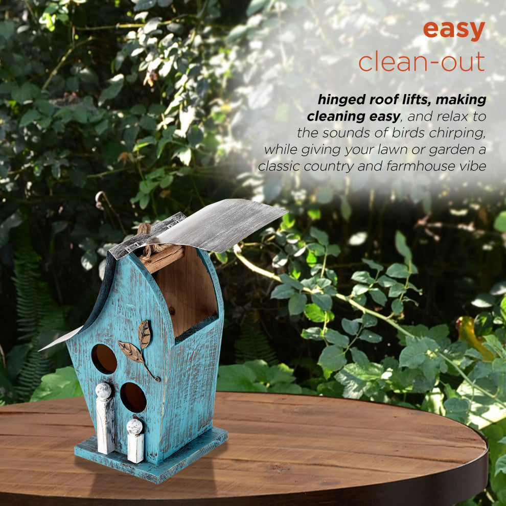 Alpine Blue Artful Wooden Birdhouse, 12"