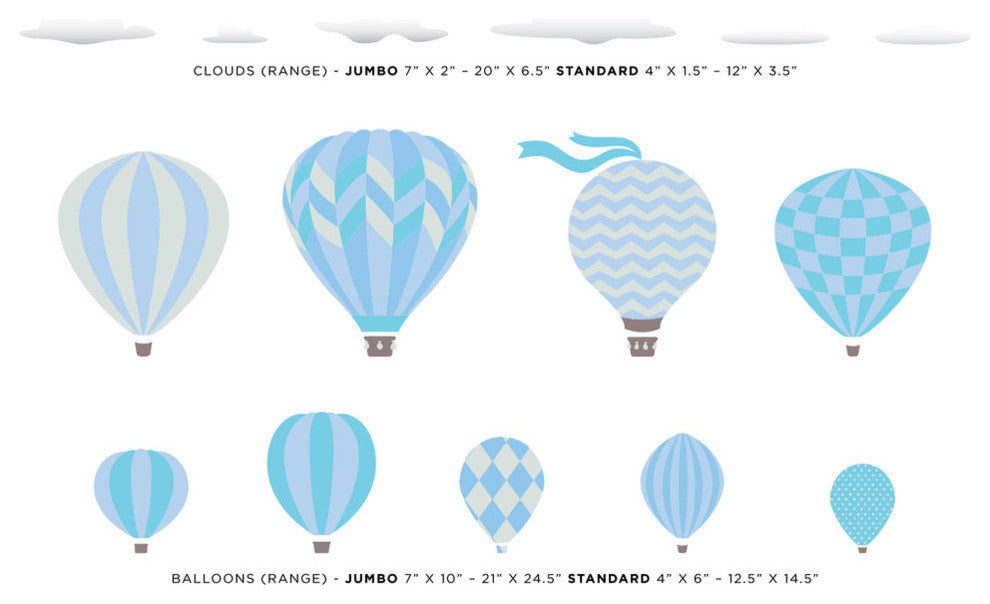Hot Air Balloons Fabric Wall Decals, Standard Size, Blue