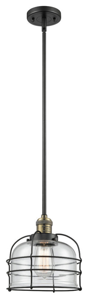 Large Bell Cage 1-Light Mini Pendant, Black Antique Brass, Clear