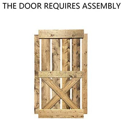 Stained Solid Pine Wood Sliding Barn Door, Weather Oak, 36"x84", Mini X