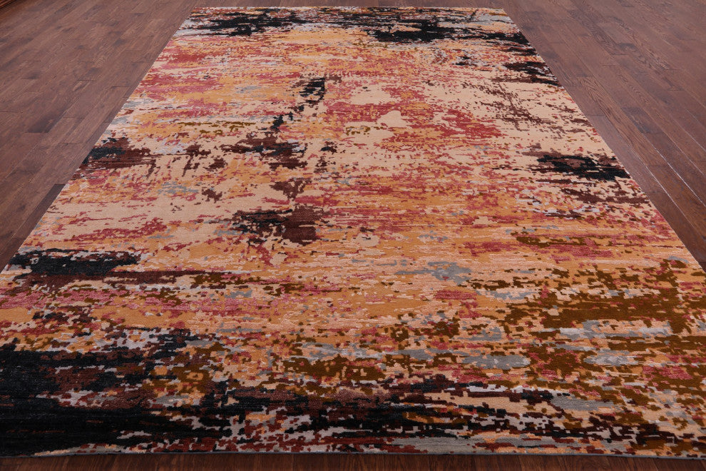 9' 0" X 12' 0" Wool and Silk Abstract Hand-Knotted Rug Q8778