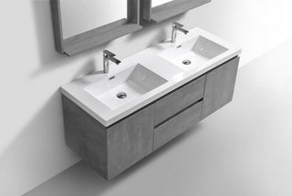 Alma-Pre 60" Cement Gray Double Sink Vanity With White Sink, Grey