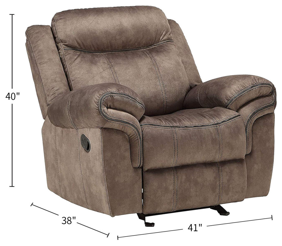Two Tone Chocolate Velvet Upholstered Glider Recliner