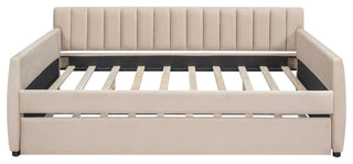 Gewnee Full Size Upholstered Daybed with Trundle,Beige