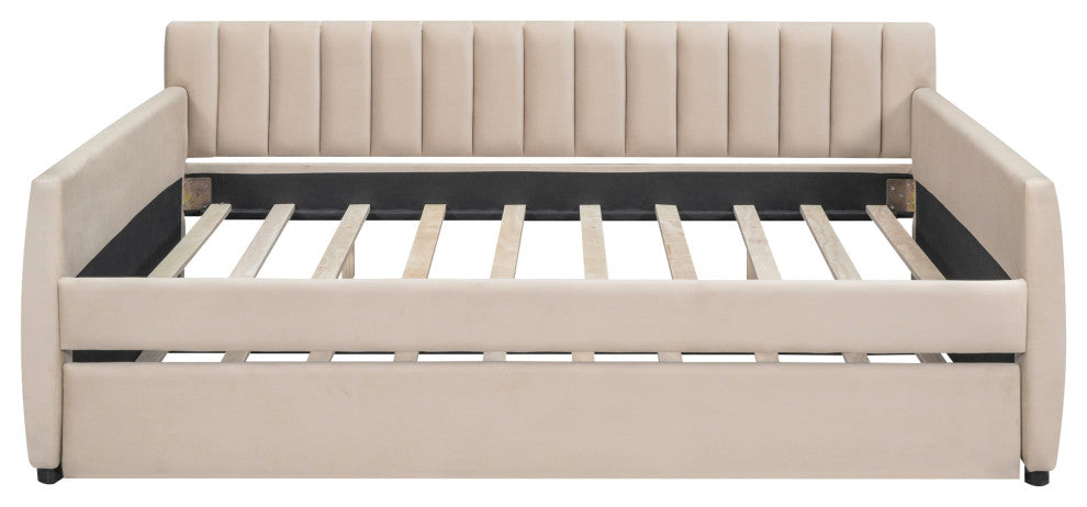 Gewnee Full Size Upholstered Daybed with Trundle,Beige