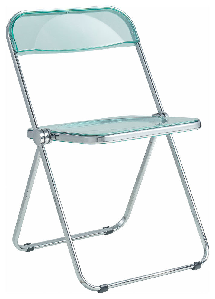 LeisureMod Lawrence 7-Piece Dining Set With Folding Chairs and Table, Jade Green