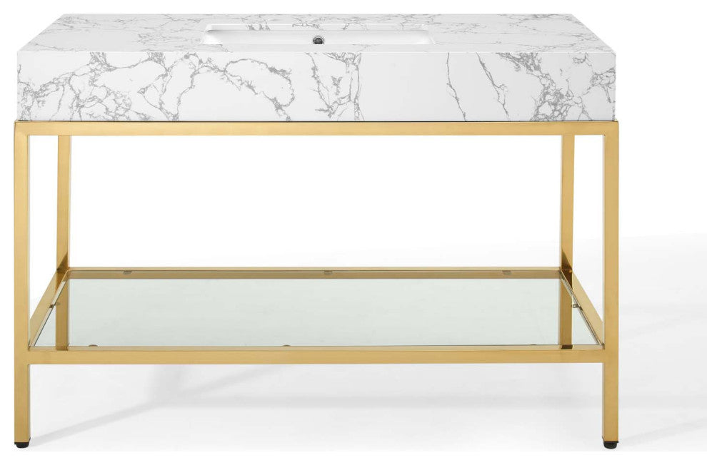 Kingsley 50" Gold Stainless Steel Bathroom Vanity Gold White