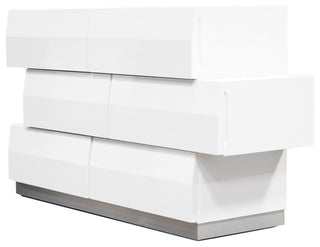 Spain Modern White Zigzag 6-Drawer Bedroom Dresser
