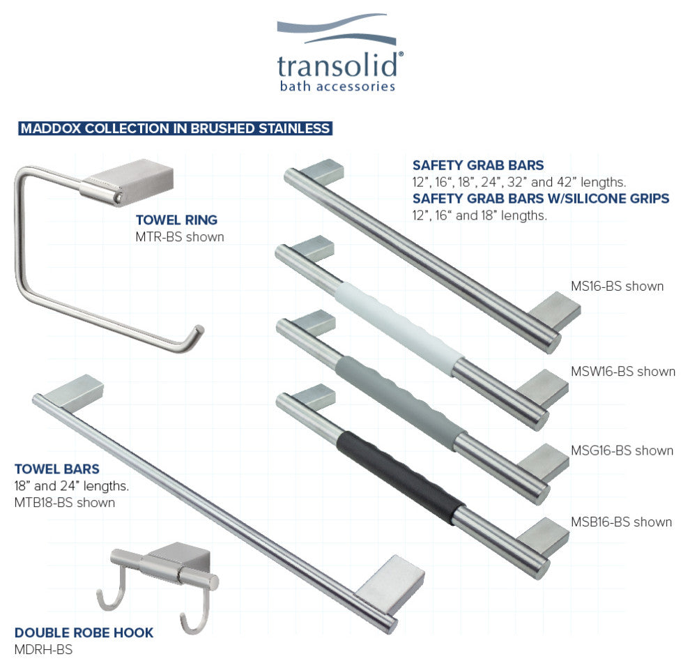 Transolid Maddox 12-inch Grab Bar, Brushed Stainless