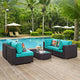 Convene 5 Piece Outdoor Patio Sectional Set-Espresso Turquoise