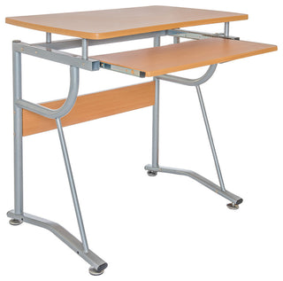 Compact Computer Desk With Side Shelf and Keyboard Panel