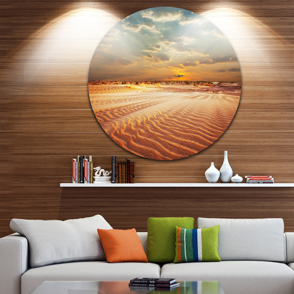 Red Desert Under Blue Cloudy Skies, Landscape Round Metal Wall Art, 11"