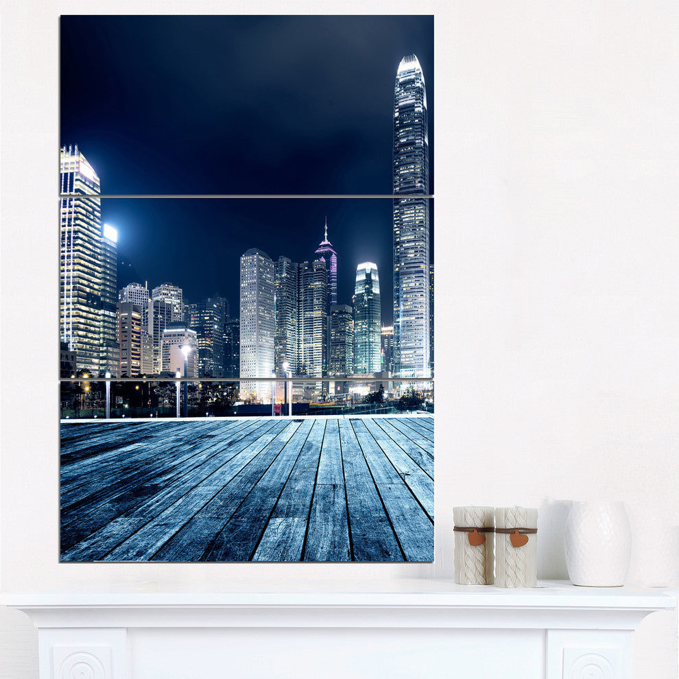 "Blue Hong Kong City Skyline" Metal Wall Art, 3 Panels, 28"x36"