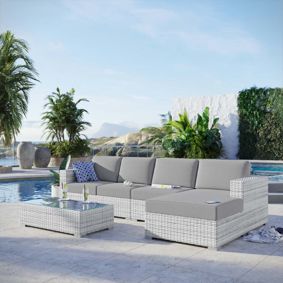 Lounge Sectional Sofa Chair Set, Rattan, Wicker, Gray, Modern, Outdoor