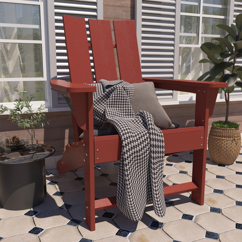 CASAINC Adirondack Chair PS Board 3 Back Panel Outdoor Widened Armrests Red