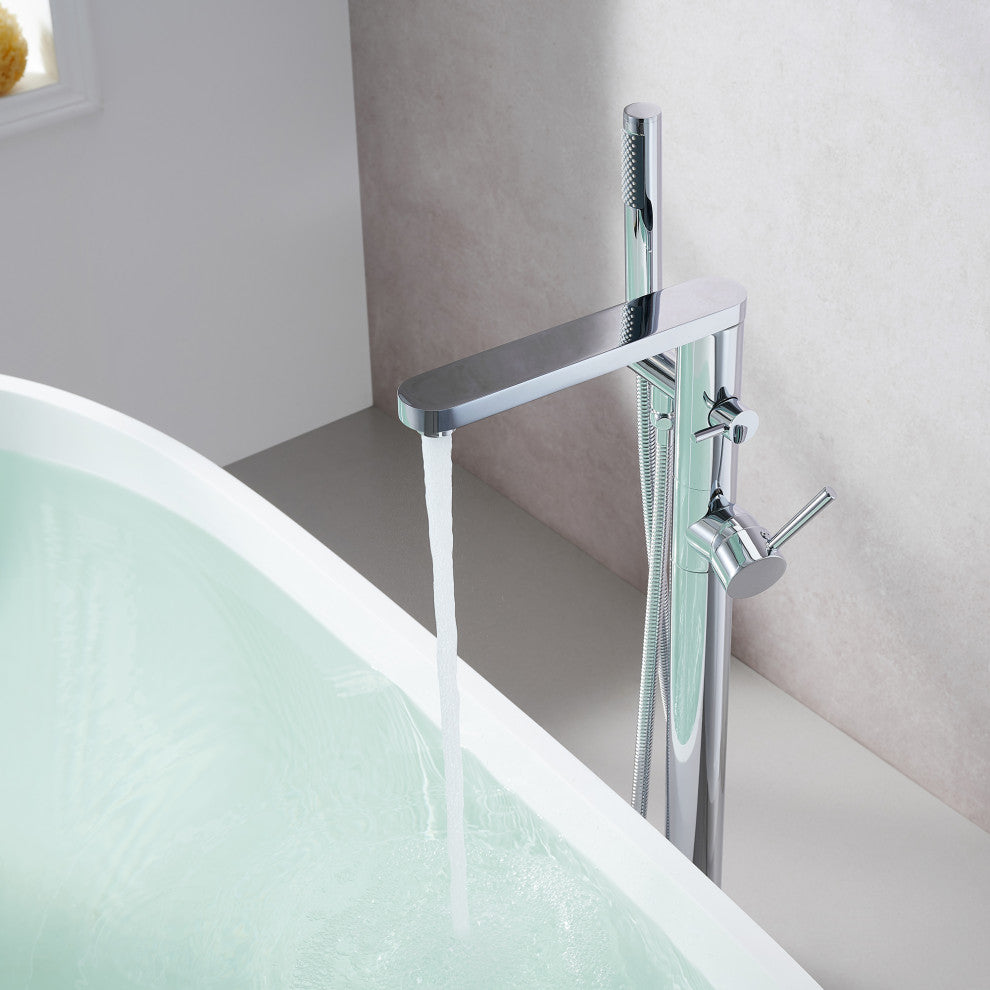 Allario Double Lever Handles Freestanding Floor Mounted Tub Filler, Polished Chome